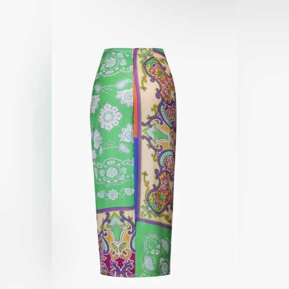 MICAS- Paisley Print Ruched Midi Skirt - Picture 2 of 3